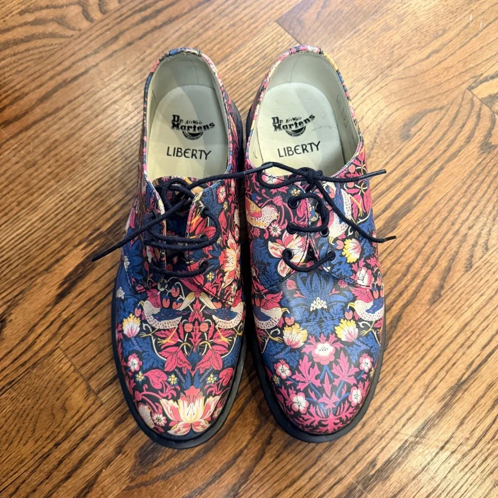 Dr. Martens x Liberty 1461 Strawberry Thief Floral Leather Shoes Size M8 W9 Rare - Picture 4 of 10